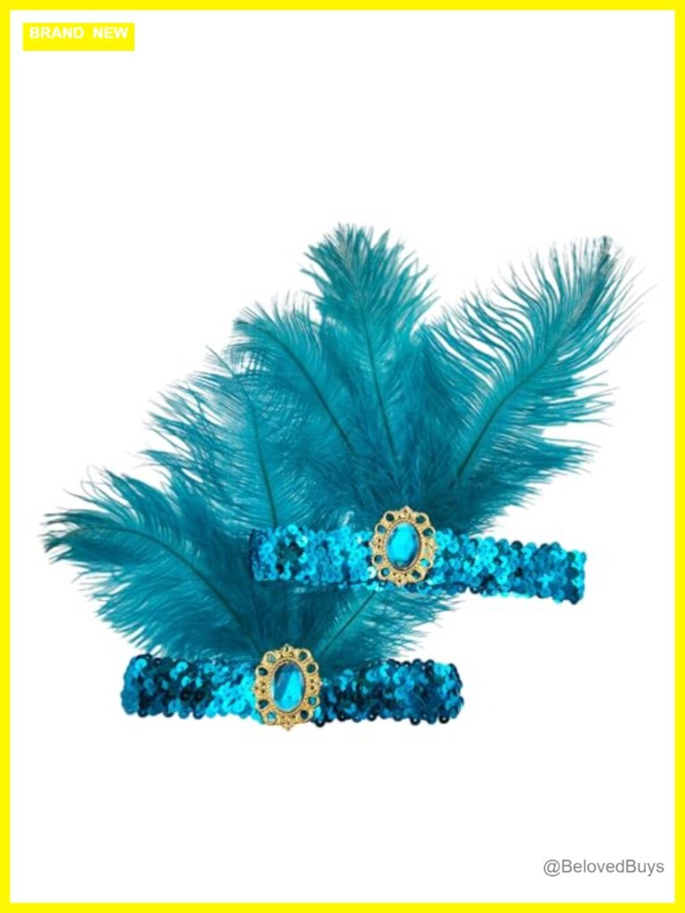 2pc Feather Headpiece 1920s Flapper Headband Sequin Costume Accessory